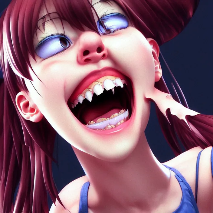 Image similar to portrait of the popular girl laughing at the viewer, by katsuhiro otomo, yoshitaka amano, nico tanigawa, and artgerm rendered with 3 d effect.