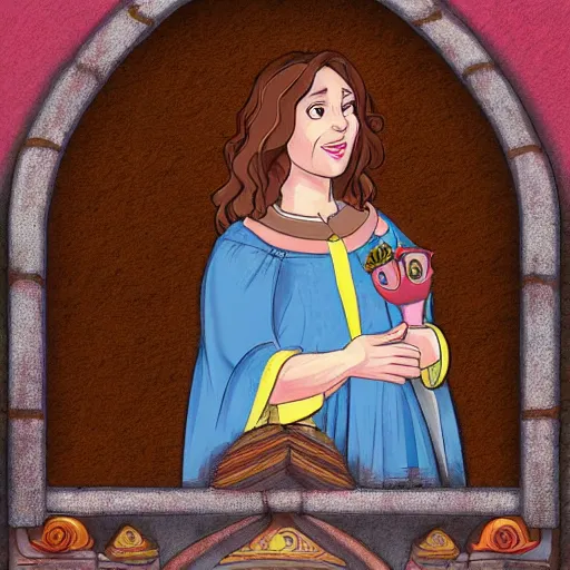 Image similar to rachel bloom as an animated princess looking at a jesus statue covered in bloody severed hands, set in a medieval world, digital art