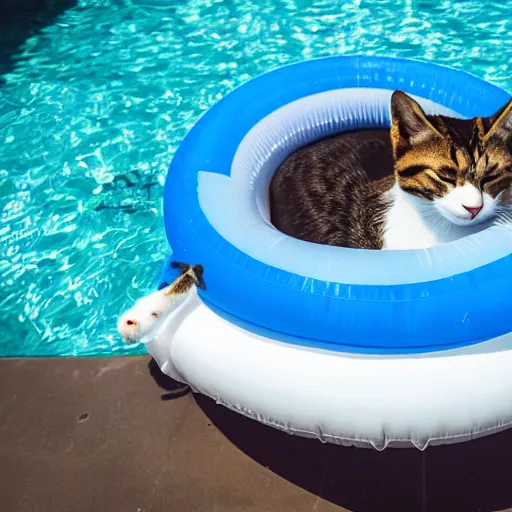 Image similar to photo of a cat in an inflatable tube in a pool