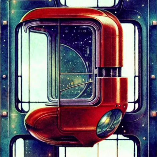 Image similar to ( ( ( ( ( 1 9 5 0 s retro future intricate machine spaceship window. muted colors. ) ) ) ) ) by jean baptiste monge!!!!!!!!!!!!!!!!!!!!!!!!! chrome red