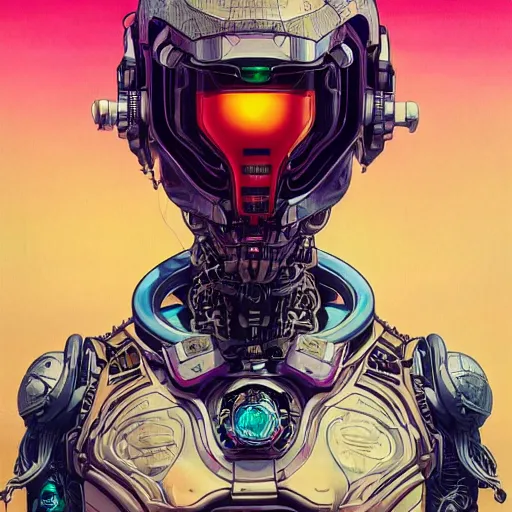 Image similar to high quality high detail biomechanical portrait of diesel punk in an alien world, metroid head, mekka, tristan eaton, victo ngai, artgerm, rhads, ross draws, hyperrealism, intricate detailed, alphonse mucha, 8 k, sci - fi, pastel colors, artstation,