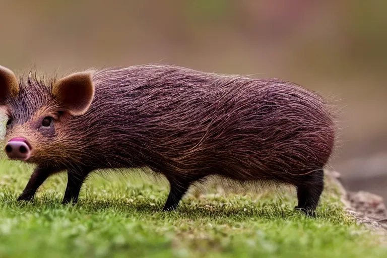 Image similar to a pudu pig!!! hybrid! hyper realistic!! realistic lighting!! wildlife photographer of the year!!! bold natural colors, national geographic, hd, wide angle, 8 k
