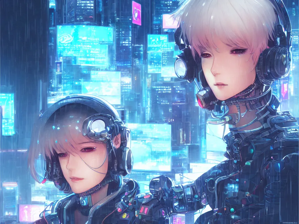 Prompt: portrait key anime visual futuristic female cyber airforce pilot, on cyberpunk neon light tokyo rainy rooftop, ssci - fi and fantasy, intricate and very beautiful, human structure, concept art, sharp focus, anime drawing by rossdraws and magali villeneuve, frostine engine