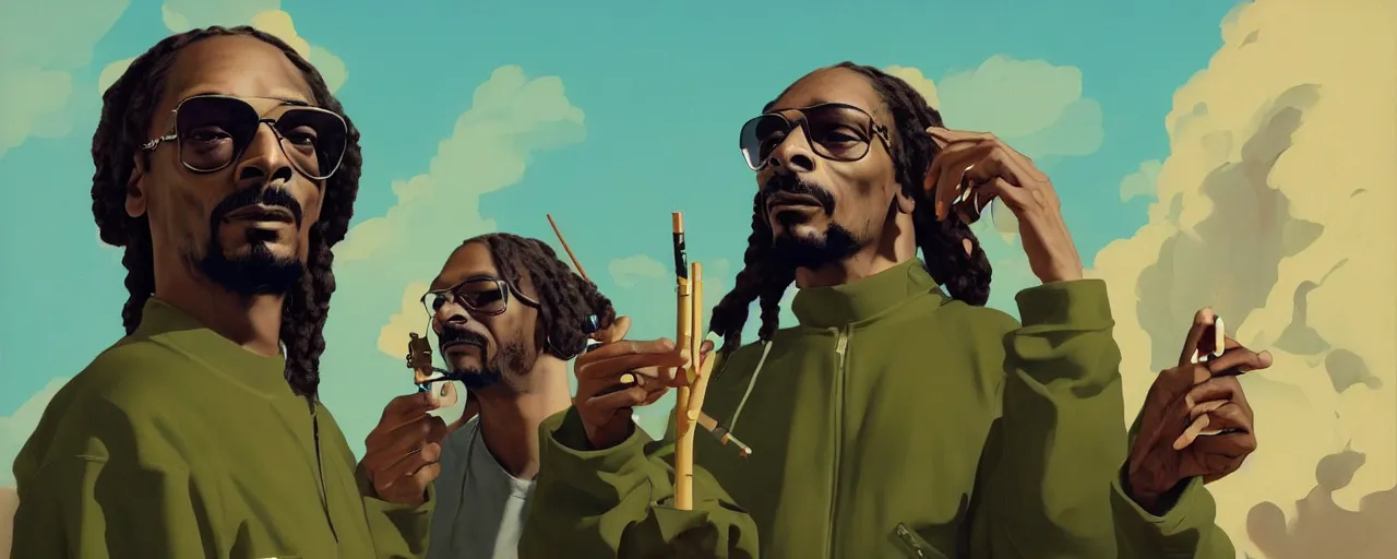 Image similar to duotone olive illustration 3 / 4 portrait of snoop dogg smoking joints with gandalf and elon musk composition accidental renaissance golden ratio. by sachin teng and sergey kolesov and ruan jia and heng z. graffiti art, scifi, fantasy, hyper detailed. octane render. concept art. trending on artstation