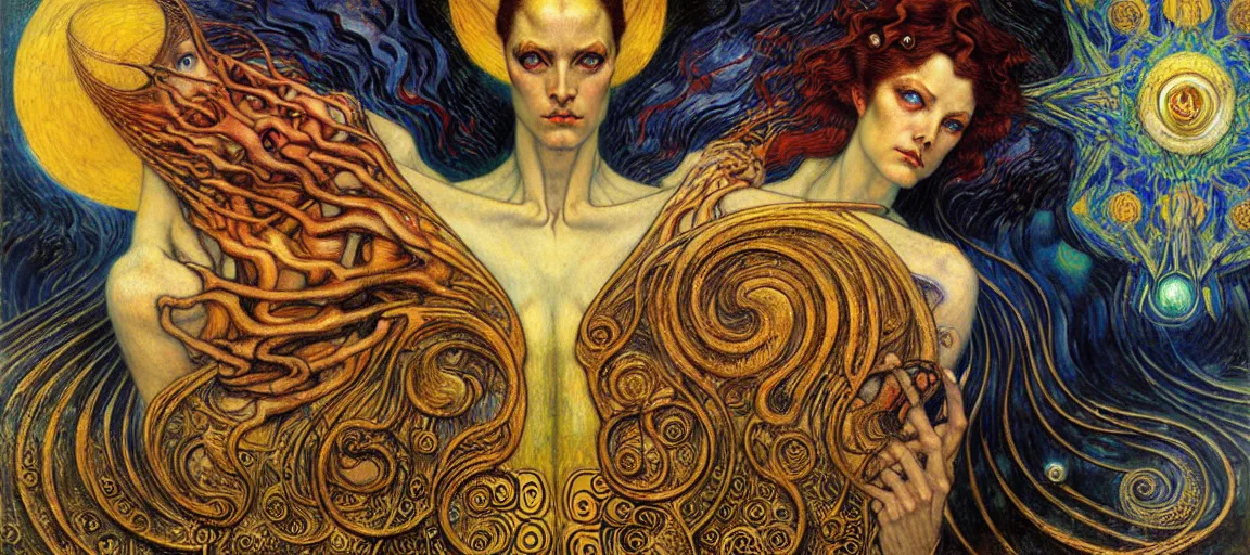 Image similar to Divine Chaos Engine by Karol Bak, Jean Delville, William Blake, Gustav Klimt, and Vincent Van Gogh, symbolist, visionary