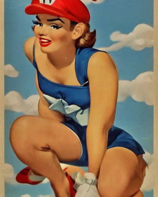 Prompt: mario, 1 9 5 0 s pinup, retro futurism