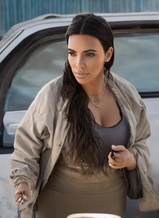 Image similar to movie still of kim kardashian in the tv show breaking bad.