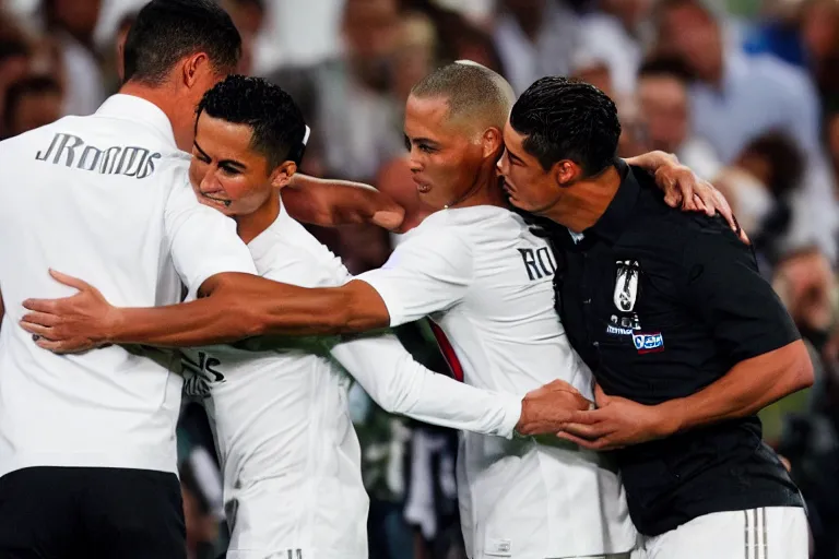 Image similar to darren watkins jr hugging cristiano ronaldo