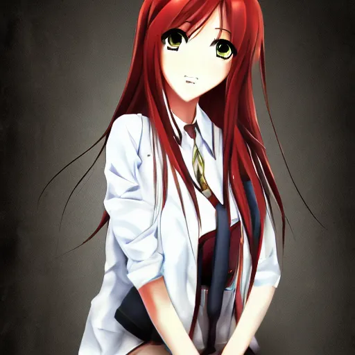 Image similar to makise kurisu digital art