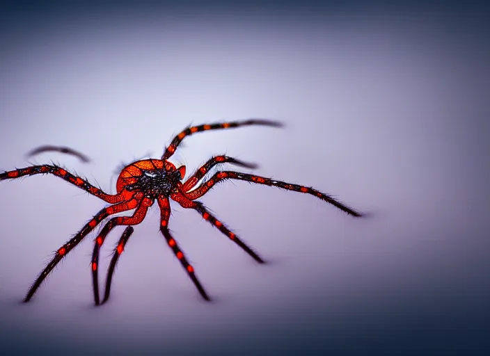 Prompt: ( white crystal - clear spider ) with ( huge red eyes ), in a ( foggy glowing forest ). highly detailed 8 k. intricate. lifelike. soft light. fantasy horror style. cinematic post - processing, dof.