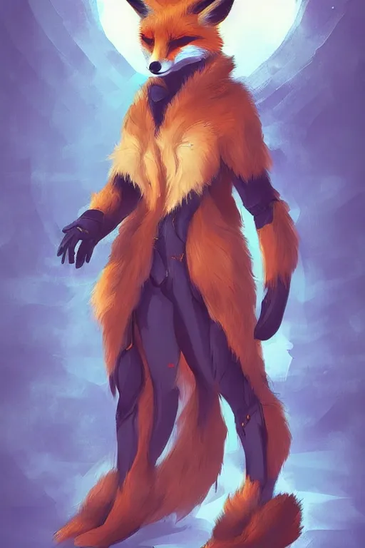 Image similar to a fox fursona, trending on artstation, by kawacy, furry art, digital art, cyberpunk, high quality