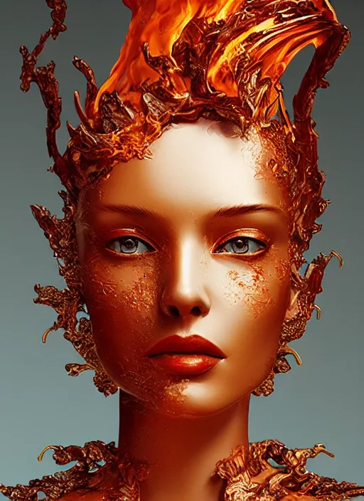 Image similar to sculpture made of flame, portrait, female, future, torch, fire, harper's bazaar, vogue, fashion magazine, intricate, concept art, close up, ornate, luxury, elite, elegant, trending on artstation, by ruan jia, by Kenneth Willardt, by ross tran, by WLOP, by Andrei Riabovitchev,