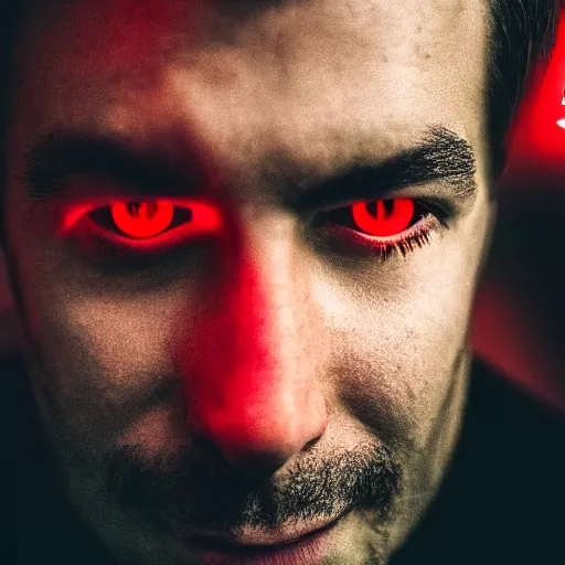 Image similar to a man with red glowing eyes