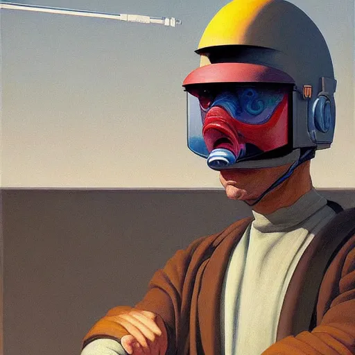 Image similar to Portrait of an engineer with helmet, very coherent, painted by Edward Hopper, Wayne Barlowe, painted by James Gilleard, airbrush, art by JamesJean