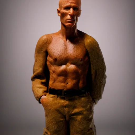 Image similar to a polymer clay statuette of Ed Harris, studio lighting, F 1.4 Kodak Portra