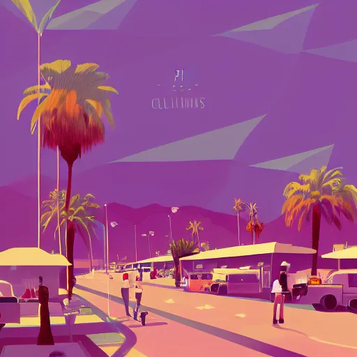 Image similar to a beautiful illustration of palm springs by James gilleard, artstation HD, geometric lines, HD, 4k, 8k