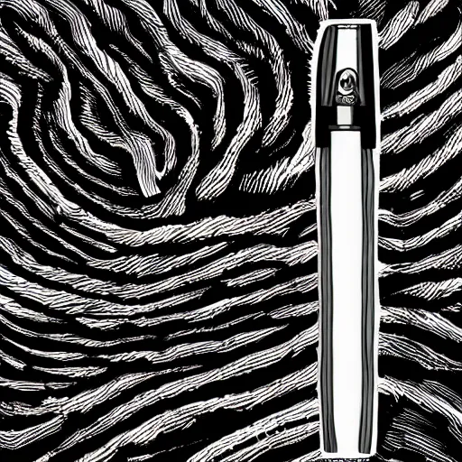 Image similar to a product photo of an ink pen that is also knife by junji ito