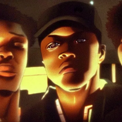 Image similar to a cinematic still of the Anime version of the movie Boyz N The Hood (1991) epic lighting, shallow depth of field