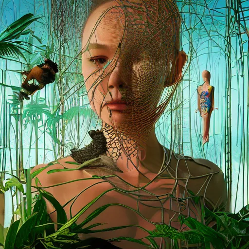 Prompt: amazonian jungle, raf simons fashion couture, intricately detailed tiny humanoid inside an hourglass in the style of Emiliano Ponzi and Chris Ware, futuristic 1990s contemporary art, sci-fi,eye glass, inside view, humanoid pov, intricate artwork by Tooth Wu and wlop and beeple, octane render, trending on artstation, greg rutkowski very coherent symmetrical artwork, depth field, unreal engine, cinematic, hyper realism, high detail, octane cinema 4D render, A24 cinematography, 8k