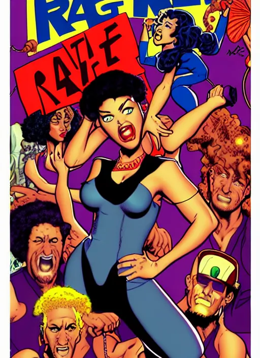 Image similar to rage against the machine, retro glam, digital painting by don bluth, frank cho, j scott campbell, oliva