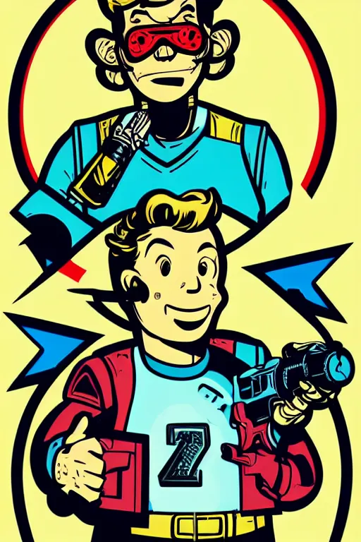 Image similar to fallout 7 6 retro futurist illustration art by butcher billy, sticker, colorful, illustration, highly detailed, simple, smooth and clean vector curves, no jagged lines, vector art, smooth andy warhol style