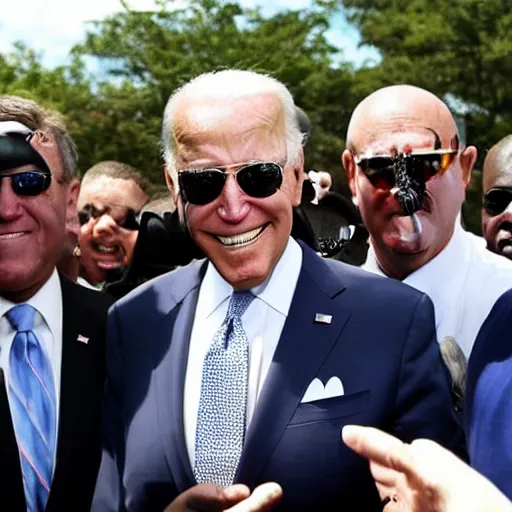 Image similar to joe biden in the hood showing off his gold grills