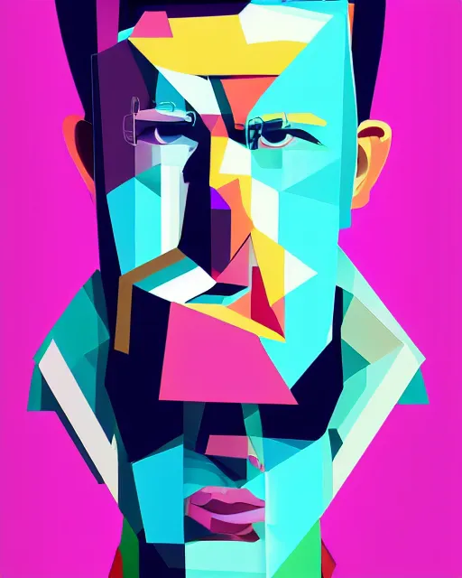 Image similar to cubist portrait of rick astley cutout digital illustration cartoon colorful beeple vector art