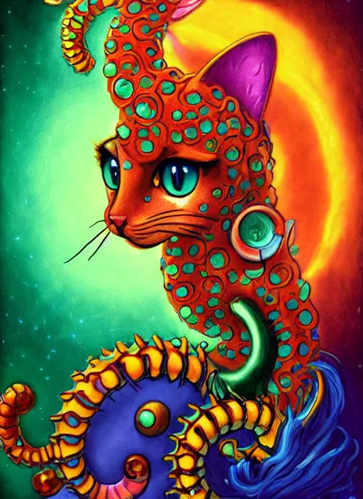 Prompt: cat seahorse fursona wearing headphones, autistic bisexual graphic designer, long haired attractive androgynous humanoid, coherent detailed character design, weirdcore voidpunk digital art by delphin enjolras, leonetto cappiello, louis wain, furaffinity, behance hd, cgsociety, trending on deviantart