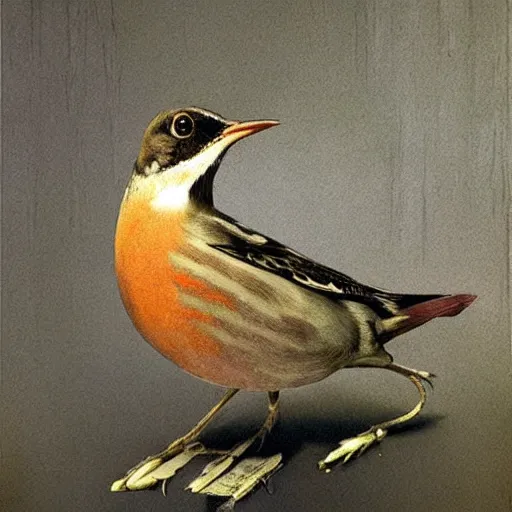 Prompt: a thrush bird wandering within the virtual realms of urban informatics and computational social science, artwork by dave mckean and ivan shishkin