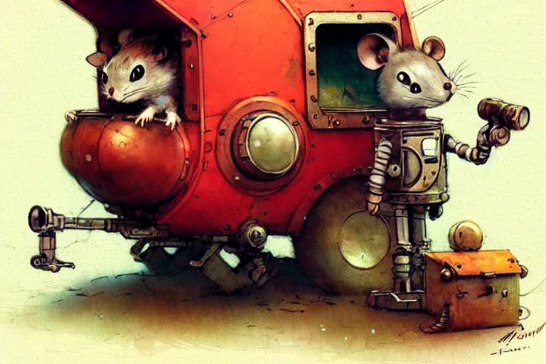 Prompt: adventurer ( ( ( ( ( 1 9 5 0 s retro future robot android mouse circus dumptruck. muted colors. ) ) ) ) ) by jean baptiste monge!!!!!!!!!!!!!!!!!!!!!!!!! chrome red