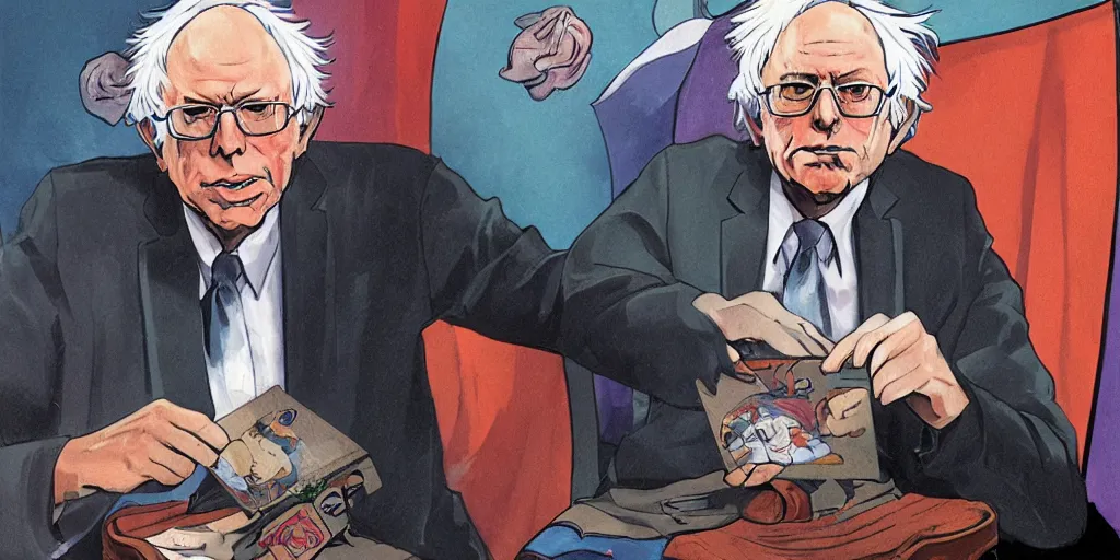 Prompt: Bernie sanders, tarot card, anime