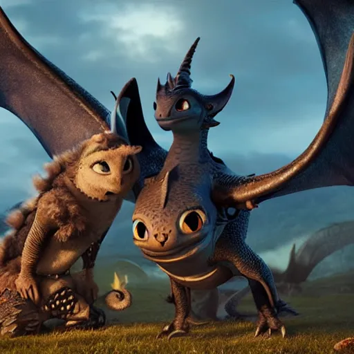Image similar to movie clip of dragon with mantaray wings and a stingray tail made of stars in an old viking village filled with vikings and other dragons going about their day, cgi, in the style of how to train your dragon, cinematic, high resolution, cgi