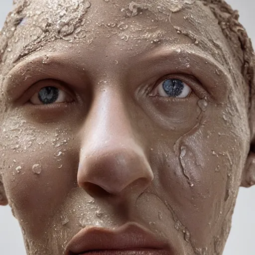 Image similar to sculpting a human face from extremely wet soft and dripping clay