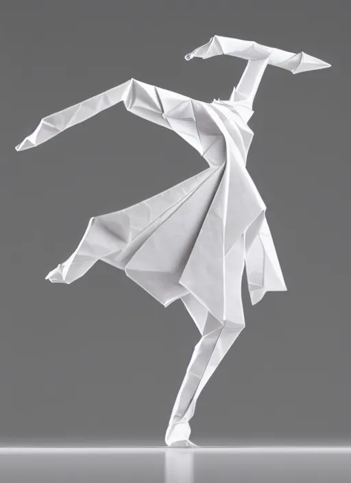 Image similar to origami dancer in white paper, 3 d render, ultra - detailed, on white background, studio shot