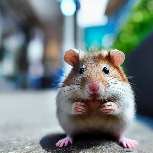 Prompt: photo of a hamster, outside a cinema, various poses, unedited, soft light, sharp focus, 8 k