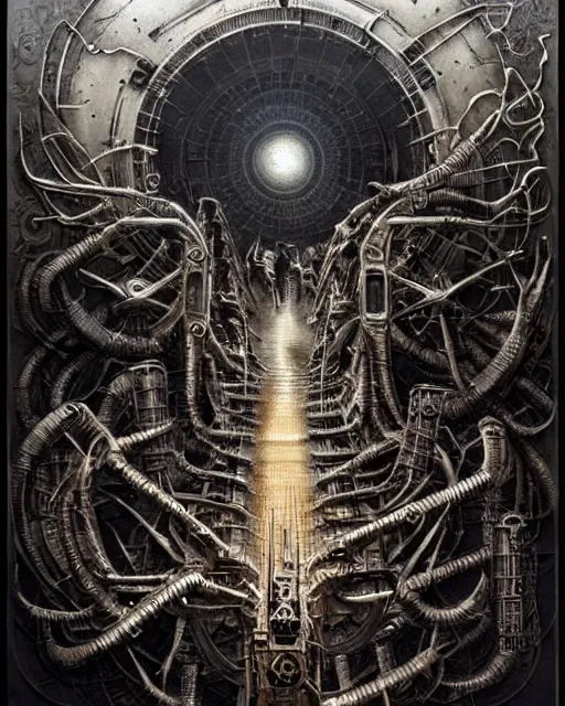 Prompt: rage against the machine band made out of machine parts, concept art, intricate details, highly detailed by greg rutkowski, michael whelan and gustave dore