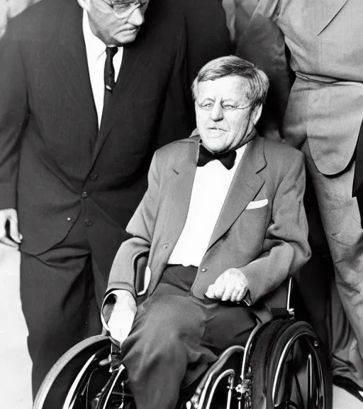 Image similar to j f kennedy as an old man on a wheelchair, photo