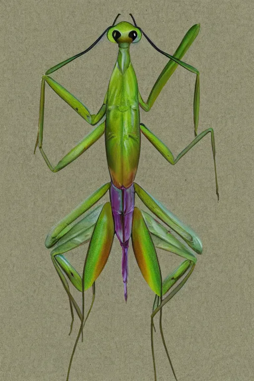 Image similar to praying mantis, paper texture, by pandora sellars