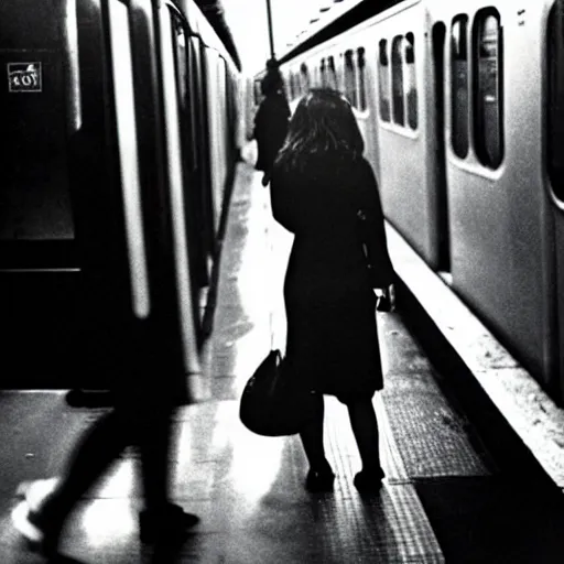 Image similar to “ girl in the new york city subway, photograph by henri cartier - bresson ”