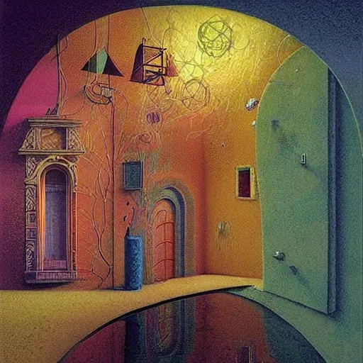 Prompt: colourful scene from a dream. digital artwork by vincent bons, michael whelan, remedios varo and gerardo dottori. grainy and rough. interesting pastel colour palette. beautiful light. oil and water colour based on high quality render.