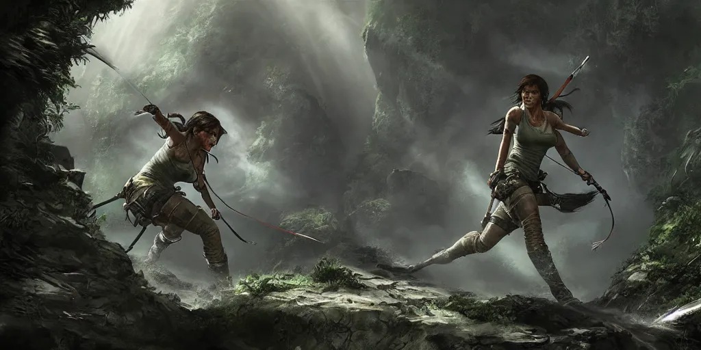 Prompt: an environmental concept art of tomb raider, highly detailed, environmental light, cinematic by francis tneh