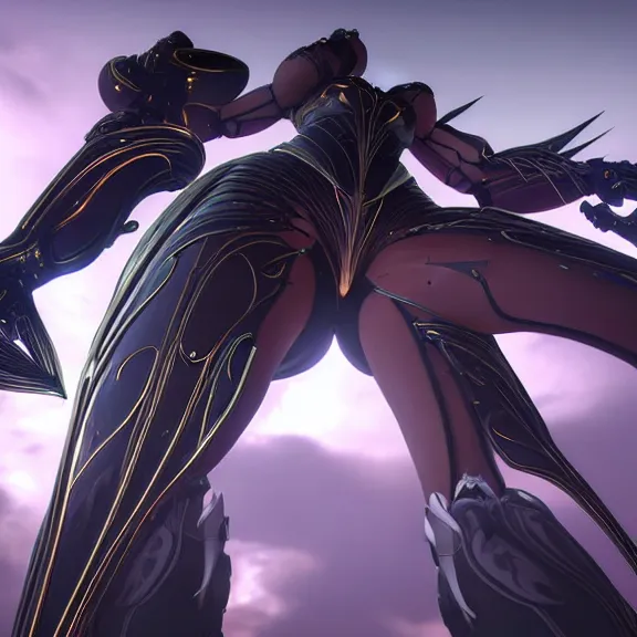 Image similar to highly detailed giantess shot, worms eye view, looking up at a giant 500 foot tall beautiful stunning saryn prime female warframe, as a stunning anthropomorphic robot female dragon, looming over you, walking toward you, detailed warframe legs towering over you, camera looking up, posing elegantly over you, sleek sharp claws, detailed robot dragon feet, intimidating, proportionally accurate, anatomically correct, two arms, two legs, camera close to the legs and feet, giantess shot, warframe fanart, ground view shot, cinematic low shot, high quality, captura, realistic, professional digital art, high end digital art, furry art, macro art, giantess art, anthro art, DeviantArt, artstation, Furaffinity, 3D realism, 8k HD render, epic lighting, depth of field