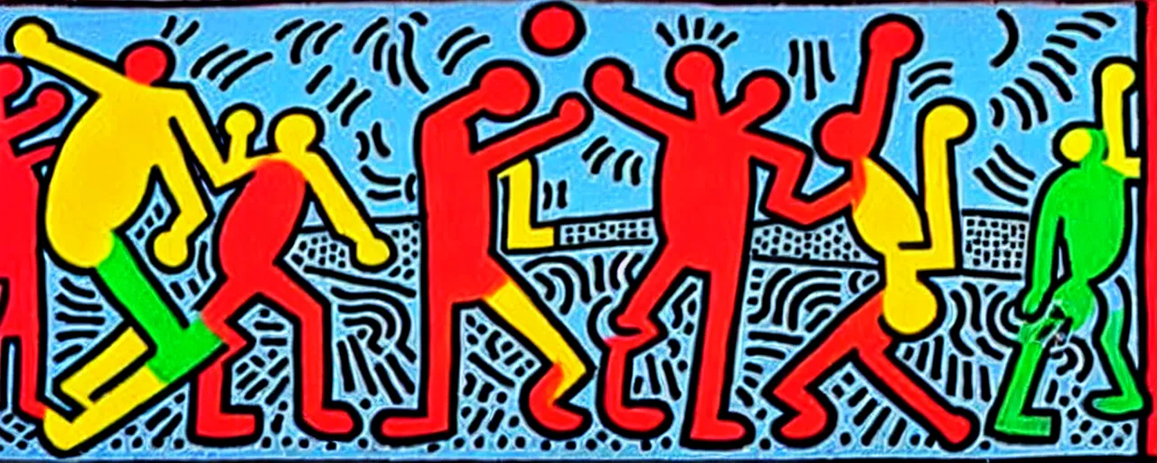 Prompt: a painting of street life in kirkwall orkney, by Keith Haring