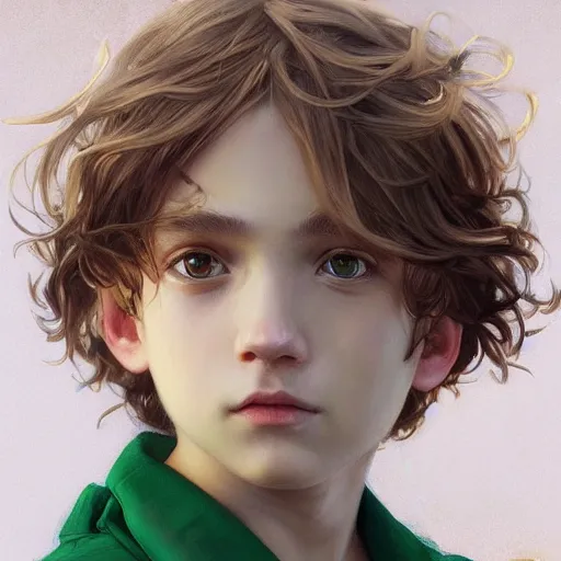 Image similar to young boy, light hair, green, eyes, son of poseidon, greek, gorgeous, amazing, feminine, elegant, intricate, highly detailed, digital painting, artstation, concept art, sharp focus, illustration, art by artgerm and greg rutkowski and alphonse mucha