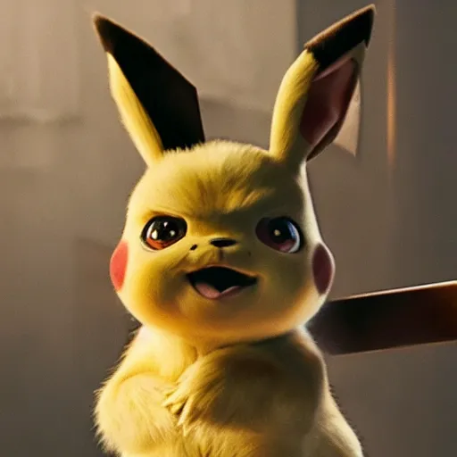 Image similar to a caravaggio artwork film still of detective pikachu, artwork by caravaggio