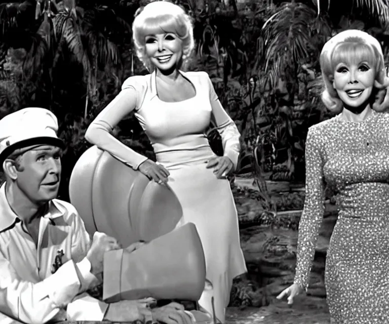 Image similar to barbara eden is a guest - star on an episode of gilligan's island with gilligan and the skipper, video still