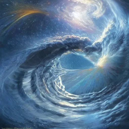 Image similar to the laws of physics break down and there only an infinite present, in which all points in time are equally real. beautiful peter mohrbach and mark keathley illustration trending on artstation