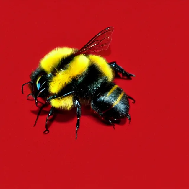 Image similar to bumble bee, red background, flying, 4 k