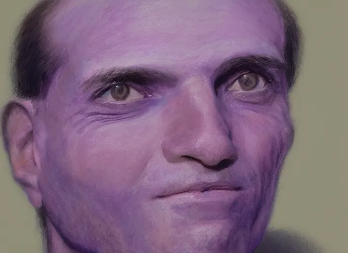 Prompt: a highly detailed purple portrait of a dentist, james gurney, james jean