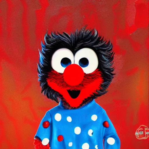 Image similar to elmo eating a cookie in hell, digital art, oil painting, 3 d,